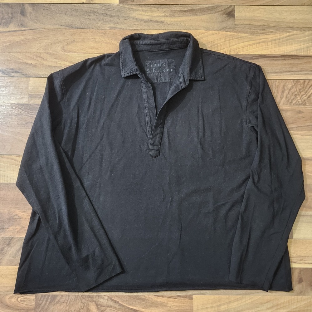 Frank & Eileen Patrick Popover Henley Raw Hem Black Size XL Euc